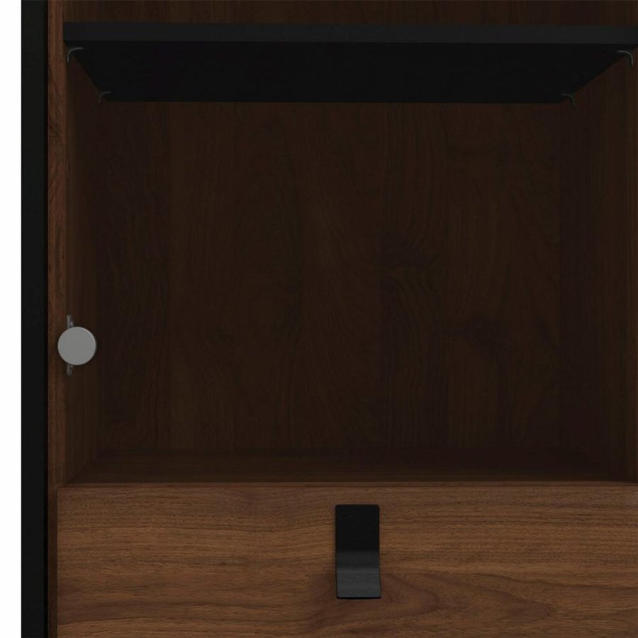 TVILUM Ry vitrineskap, m. 2 drer og 1 skuff - glass, valntt/sort folie og tre