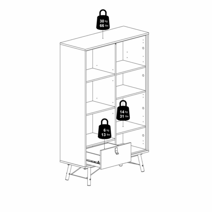 TVILUM Ry vitrineskap, m. 2 drer og 1 skuff - glass, valntt/sort folie og tre