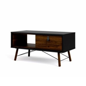 TVILUM Ry sofabord, m. skuffe - valn�d/sort folie og natur tr� (101,8 x 48,2)