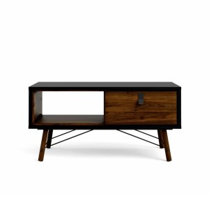 TVILUM Ry sofabord, m. skuffe - valnd/sort folie og natur tr (101,8 x 48,2)