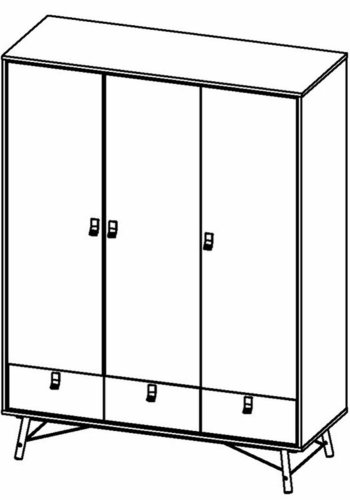 TVILUM Ry garderobeskab, m. 3 låger og 3 skuffer - valnød/matsort folie og træ