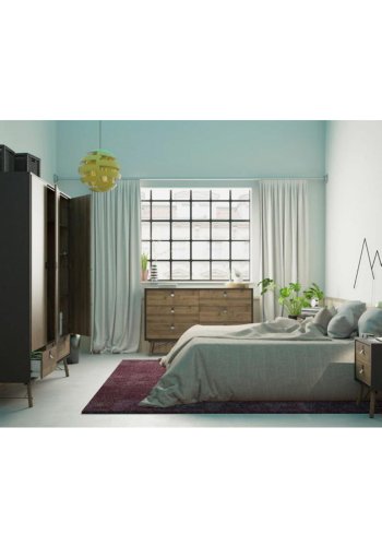 TVILUM Ry garderobeskab, m. 3 låger og 3 skuffer - valnød/matsort folie og træ