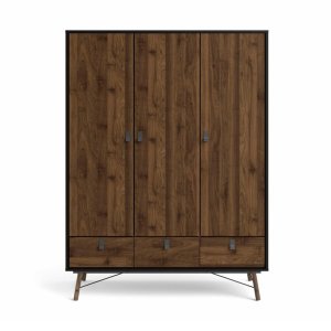 TVILUM Ry garderobeskab, m. 3 lger og 3 skuffer - valnd/matsort folie og tr