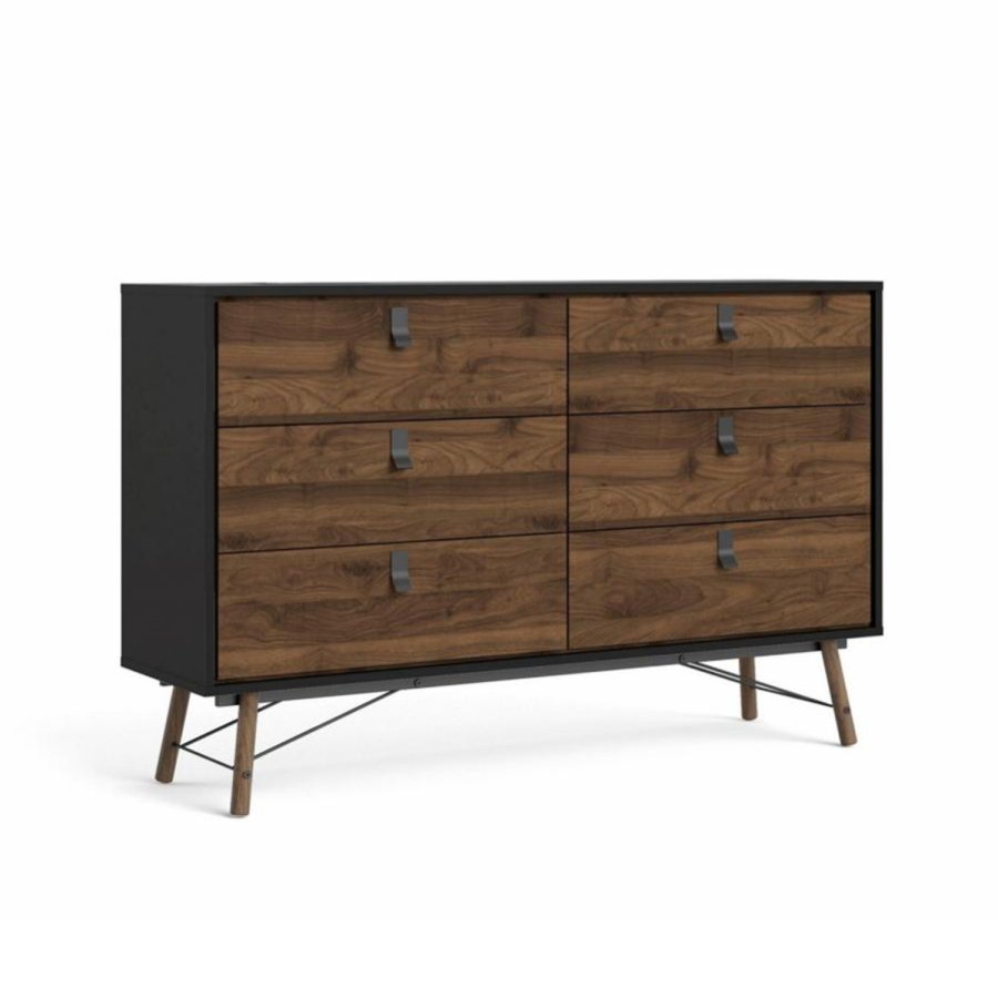 TVILUM Ry dobbel kommode, m. 6 skuffer - valntt/svart folie og tre