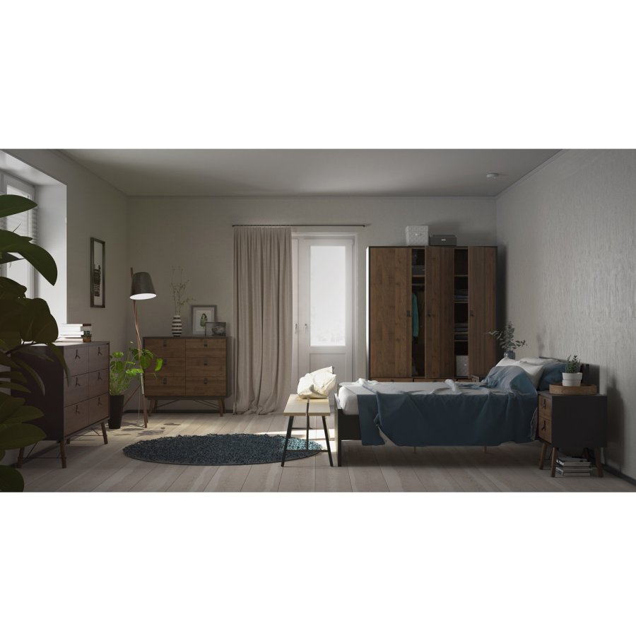 TVILUM Ry dobbel kommode, m. 6 skuffer - valntt/svart folie og tre