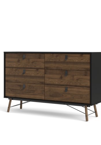 TVILUM Ry dobbel kommode, m. 6 skuffer - valntt/svart folie og tre