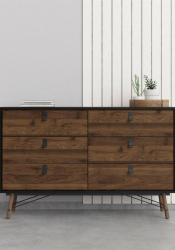 TVILUM Ry dobbelt kommode, m. 6 skuffer - valn�d/sort folie og tr�