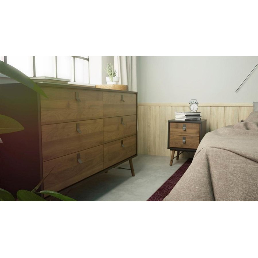 TVILUM Ry dobbel kommode, m. 6 skuffer - valntt/svart folie og tre