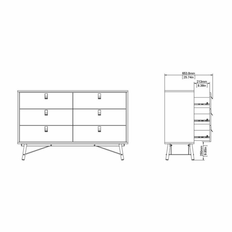 TVILUM Ry dobbel kommode, m. 6 skuffer - valntt/svart folie og tre
