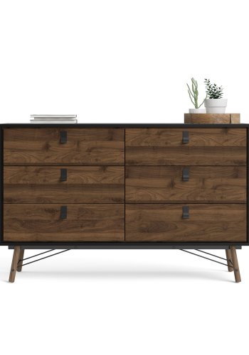 TVILUM Ry dobbel kommode, m. 6 skuffer - valntt/svart folie og tre