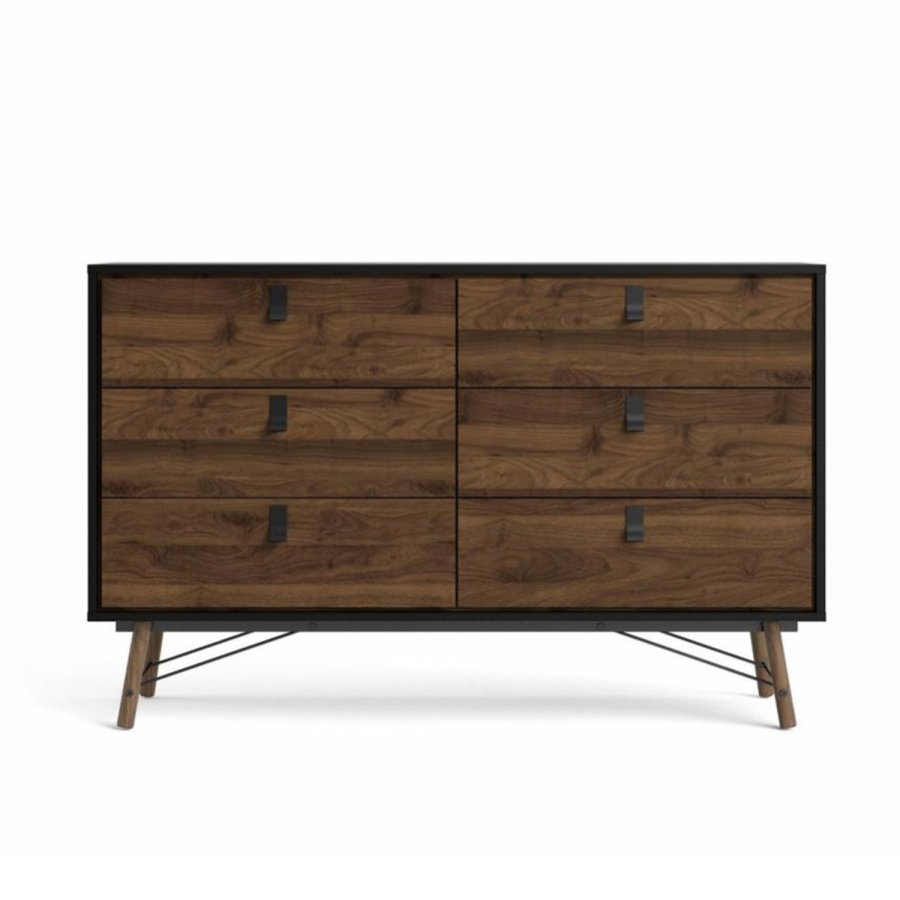 TVILUM Ry dobbel kommode, m. 6 skuffer - valntt/svart folie og tre