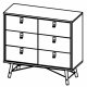 TVILUM Ry dobbel kommode, m. 6 skuffer - valntt/svart folie og tre