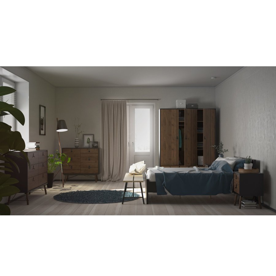 TVILUM Ry dobbel kommode, m. 6 skuffer - valntt/svart folie og tre