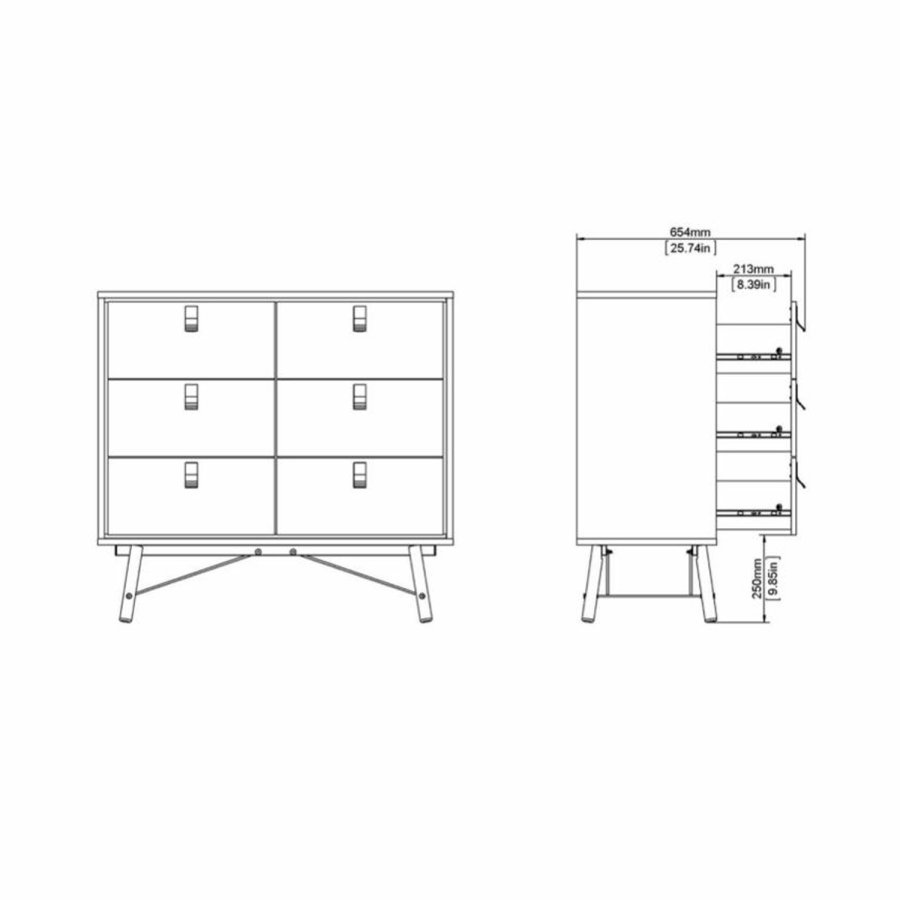 TVILUM Ry dobbel kommode, m. 6 skuffer - valntt/svart folie og tre