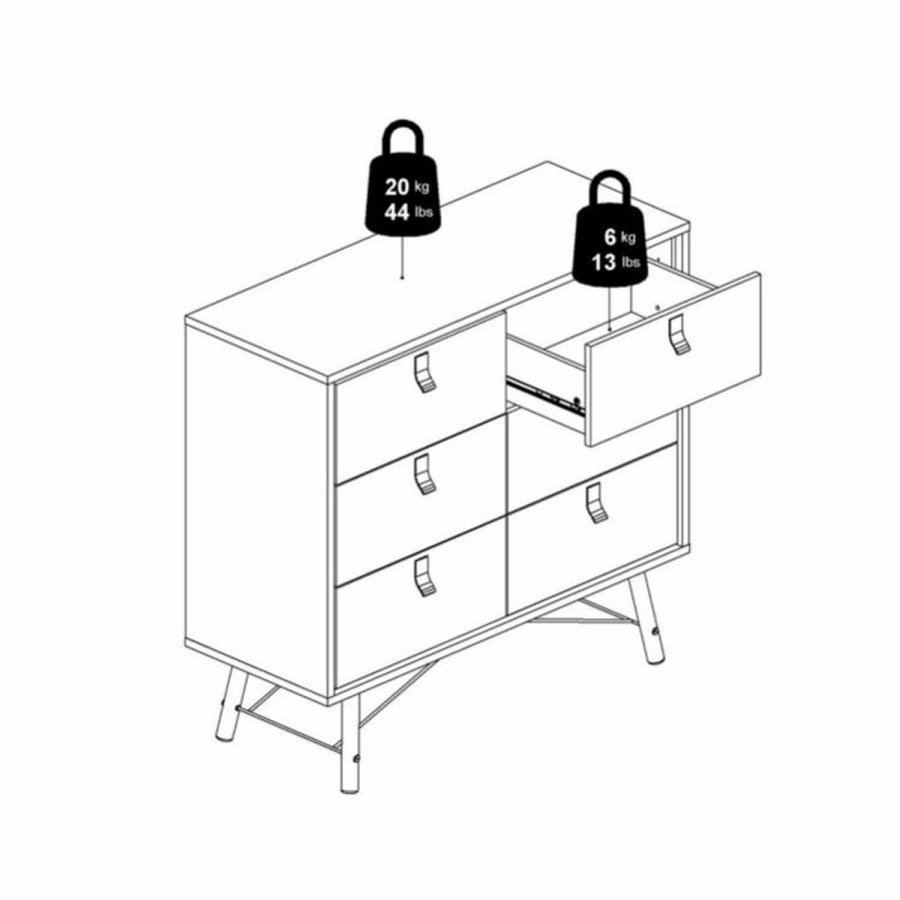 TVILUM Ry dobbel kommode, m. 6 skuffer - valntt/svart folie og tre