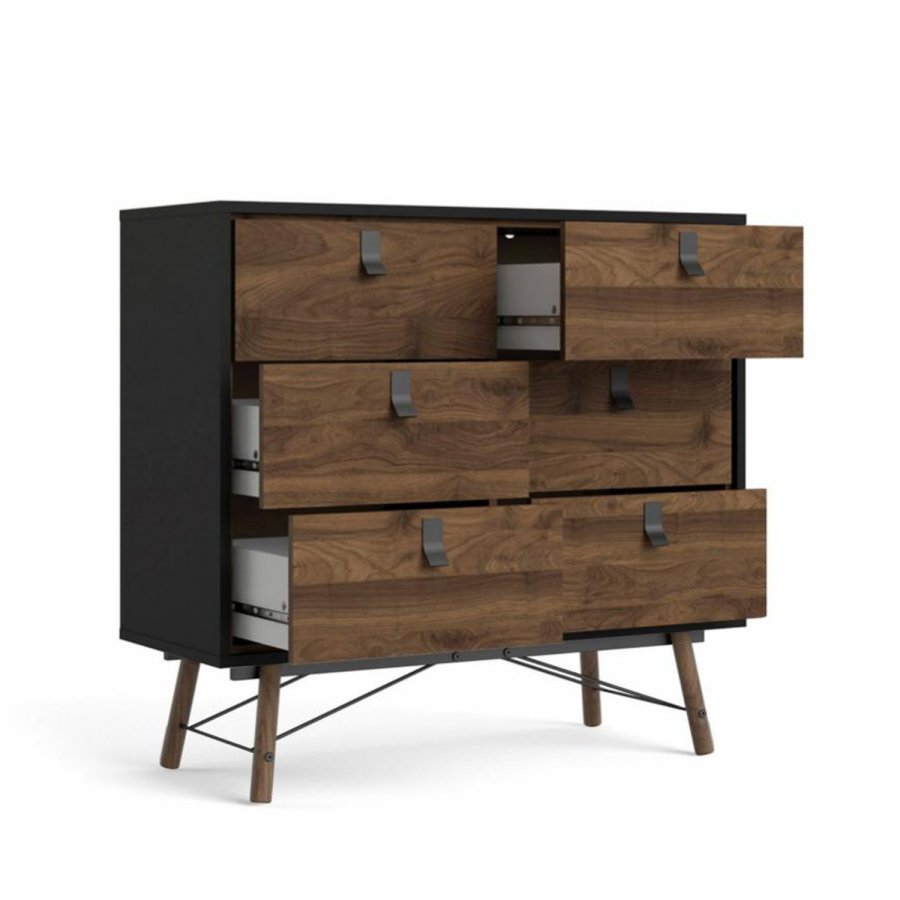 TVILUM Ry dobbel kommode, m. 6 skuffer - valntt/svart folie og tre