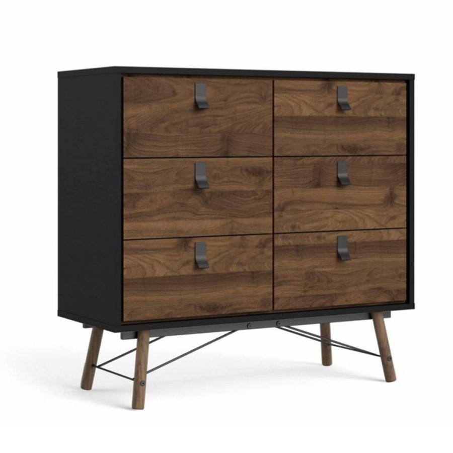 TVILUM Ry dobbel kommode, m. 6 skuffer - valntt/svart folie og tre