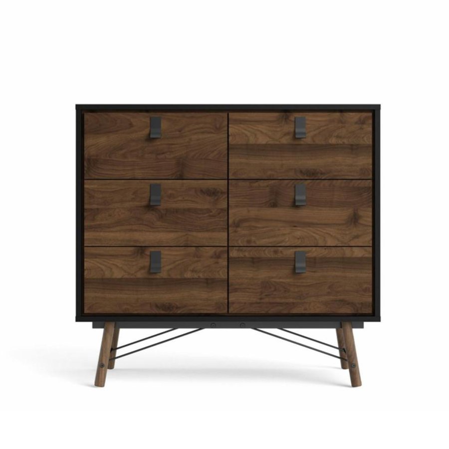 TVILUM Ry dobbel kommode, m. 6 skuffer - valntt/svart folie og tre