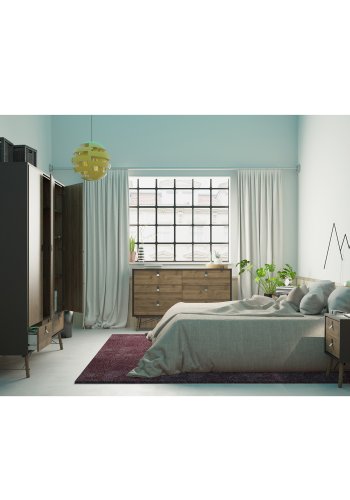 TVILUM Ry Nachttisch, mit 2 Schubladen – Walnuss/Schwarzfolie und Walnussholz (43,3x40,1)