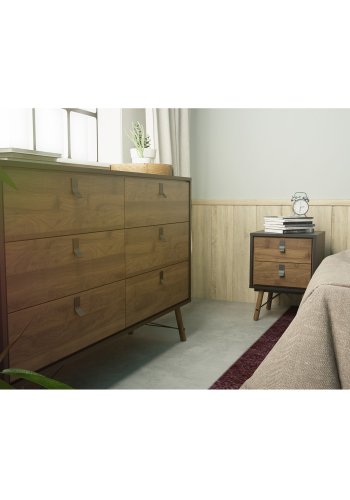 TVILUM Ry Nachttisch, mit 2 Schubladen – Walnuss/Schwarzfolie und Walnussholz (43,3x40,1)