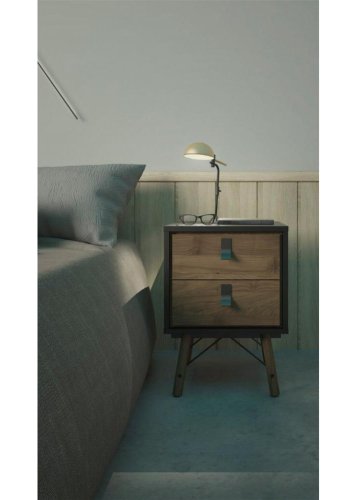 TVILUM Ry Nachttisch, mit 2 Schubladen � Walnuss/Schwarzfolie und Walnussholz (43,3x40,1)