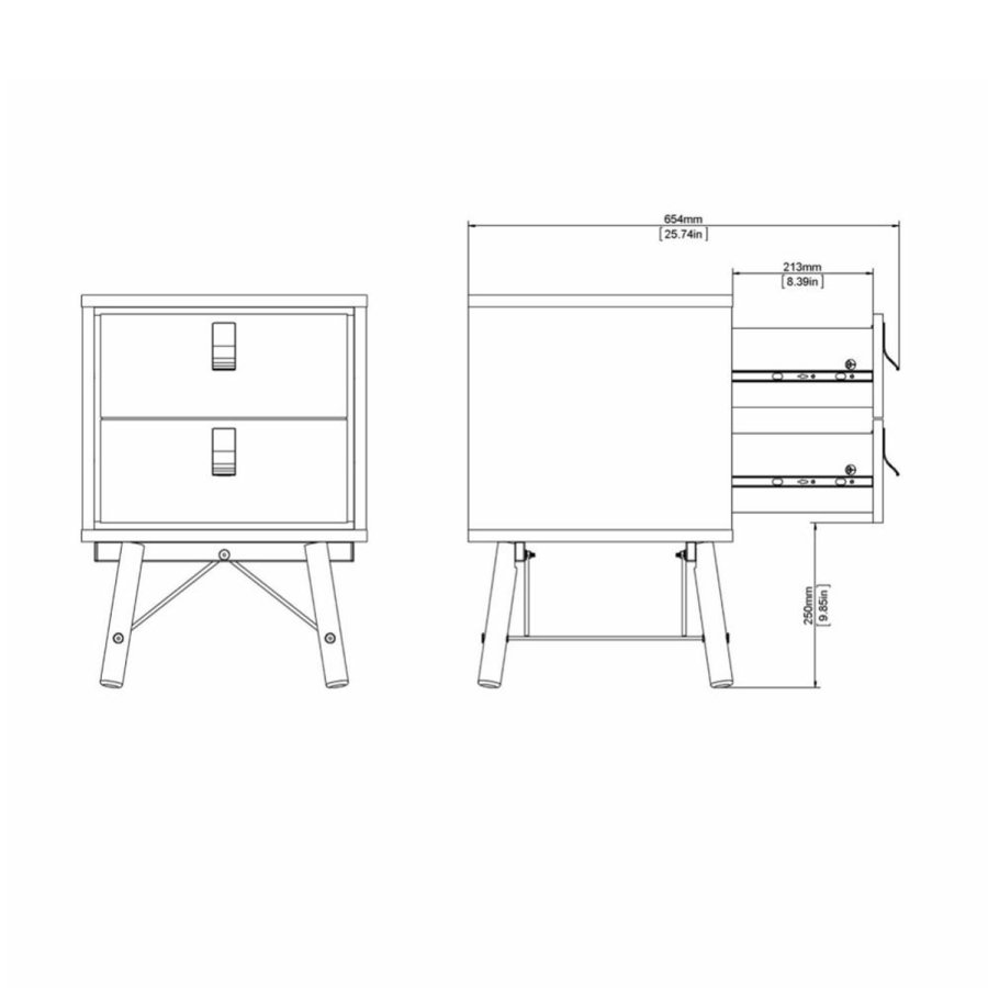 TVILUM Ry Nachttisch, mit 2 Schubladen – Walnuss/Schwarzfolie und Walnussholz (43,3x40,1)