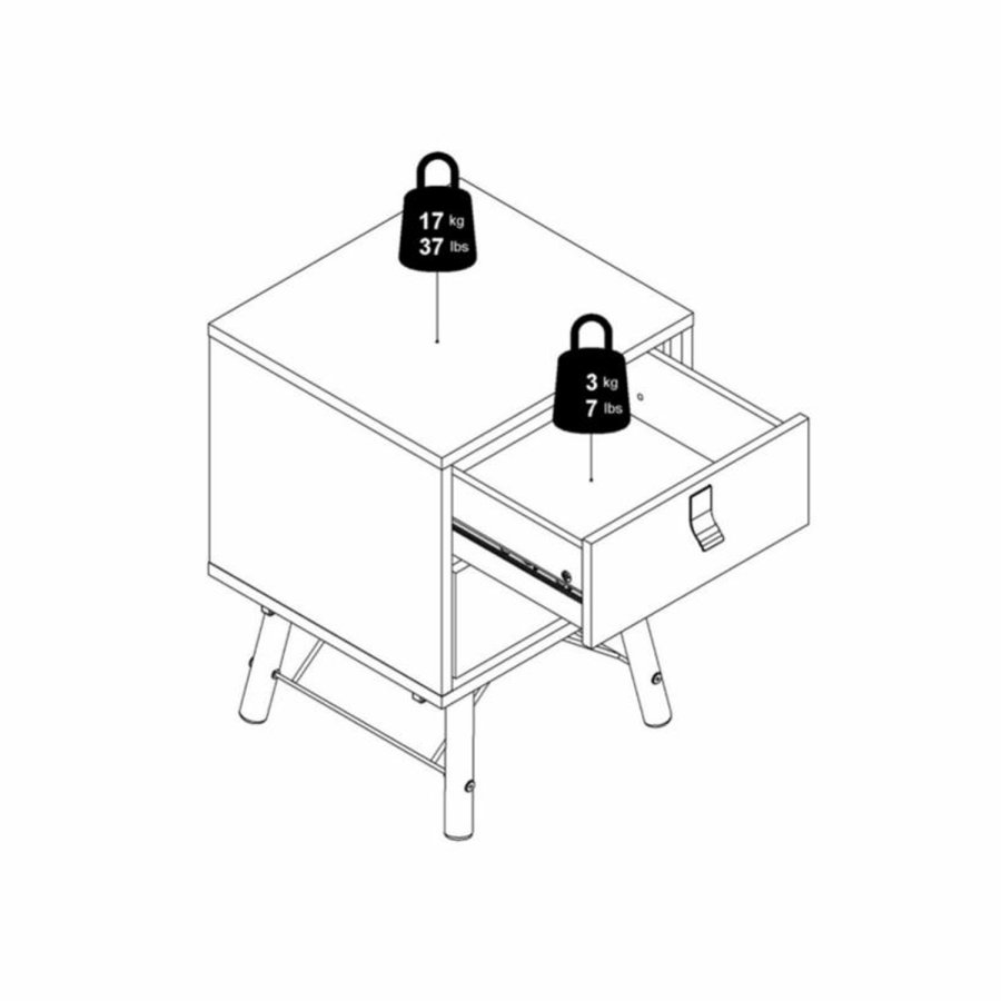 TVILUM Ry Nachttisch, mit 2 Schubladen – Walnuss/Schwarzfolie und Walnussholz (43,3x40,1)