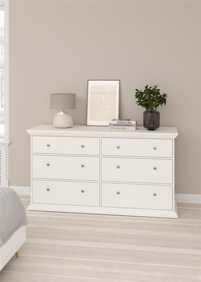 TVILUM North dobbeltkommode med 6 skuffer, hvid, 163,3 x 51,6 x 88,2 cm