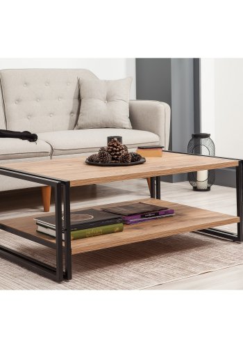 NORDVRK Cosmo Rectus salongbord, m. 1 hylle - Atlantic Pine melamin og svart metall (110x70)