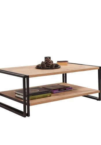 NORDVRK Cosmo Rectus salongbord, m. 1 hylle - Atlantic Pine melamin og svart metall (110x70)