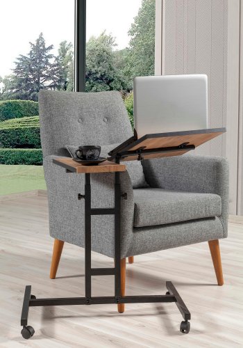 FUNZI LIVING Glen laptop stende skrivebord, justerbar hyde/tilt - Atlantic Pine melamin og svart metall