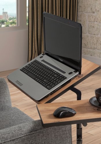 FUNZI LIVING Glen laptop stende skrivebord, justerbar hyde/tilt - Atlantic Pine melamin og svart metall