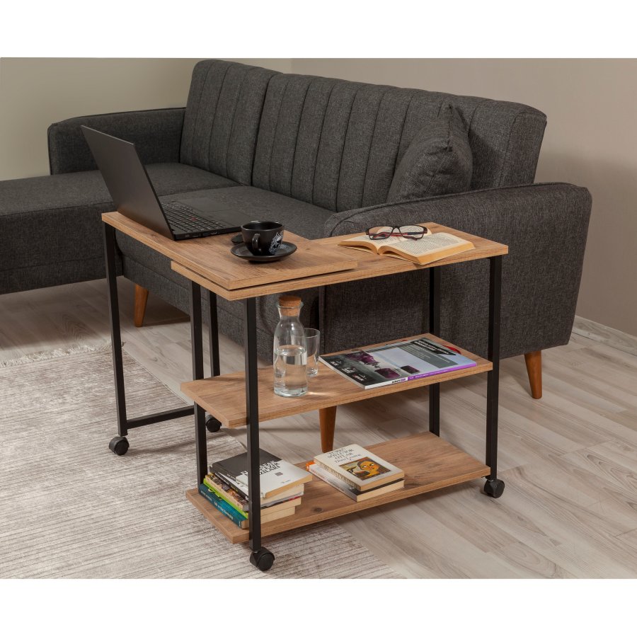 NORDVRK Melin sidebord, m. 2 hyller og hjul - Atlantic Pine melamin og black metal