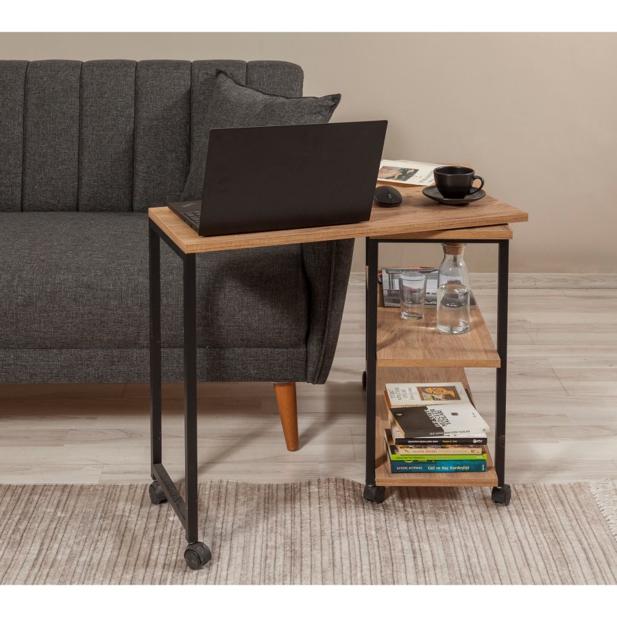 NORDVRK Melin sidebord, m. 2 hyller og hjul - Atlantic Pine melamin og black metal