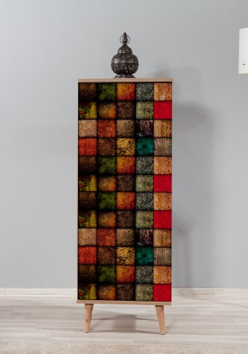 FUNZI LIVING Filinta skoskap, med 1 dr og 7 hyller - flerfarget/Sonoma eik melamin og agnbk