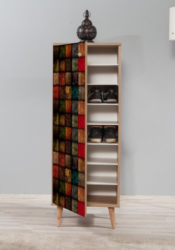 FUNZI LIVING Filinta skoskap, med 1 dr og 7 hyller - flerfarget/Sonoma eik melamin og agnbk