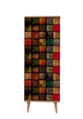 FUNZI LIVING Filinta skoskap, med 1 dr og 7 hyller - flerfarget/Sonoma eik melamin og agnbk