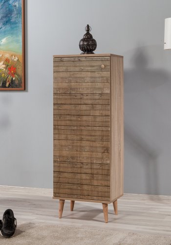 FUNZI LIVING Filinta Schuhschrank, m. 1 Tür - Sonoma Eichenfarbenes Melamin und natürliche Hainbuche