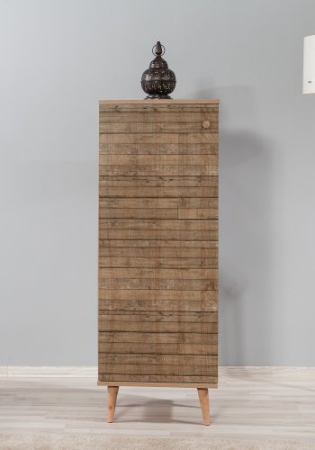 FUNZI LIVING Filinta Schuhschrank, m. 1 Tür - Sonoma Eichenfarbenes Melamin und natürliche Hainbuche