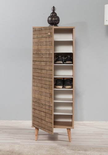 FUNZI LIVING Filinta Schuhschrank, m. 1 Tür - Sonoma Eichenfarbenes Melamin und natürliche Hainbuche