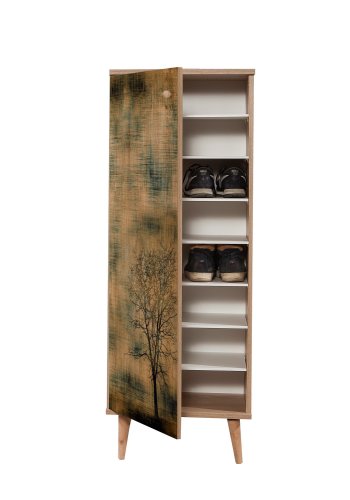 FUNZI LIVING Filinta Schuhschrank, mit 1 gemusterten Tür - Sonoma Eichenfarbenes Melamin und natürliche Hainbuche