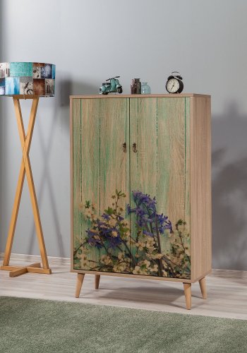 FUNZI LIVING Multilüx Schrank, m. 2 Türen und 3 Einlegeböden - mehrfarbig/eichenfarbenes Melamin und Hainbuche