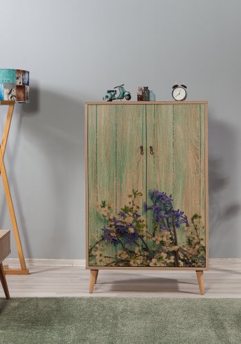 FUNZI LIVING Multilüx Schrank, m. 2 Türen und 3 Einlegeböden - mehrfarbig/eichenfarbenes Melamin und Hainbuche