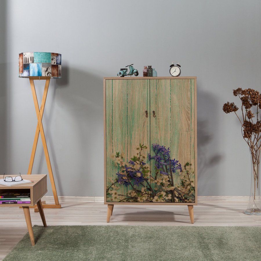 FUNZI LIVING Multilüx Schrank, m. 2 Türen und 3 Einlegeböden - mehrfarbig/eichenfarbenes Melamin und Hainbuche