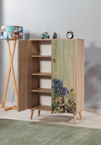 FUNZI LIVING Multilüx Schrank, m. 2 Türen und 3 Einlegeböden - mehrfarbig/eichenfarbenes Melamin und Hainbuche