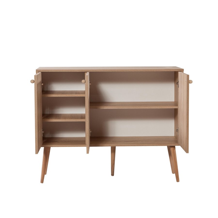 FUNZI LIVING Mega-Sideboard mit 3 gemusterten Türen und 3 Regalen - natürliches Melamin und natürliche Hainbuche
