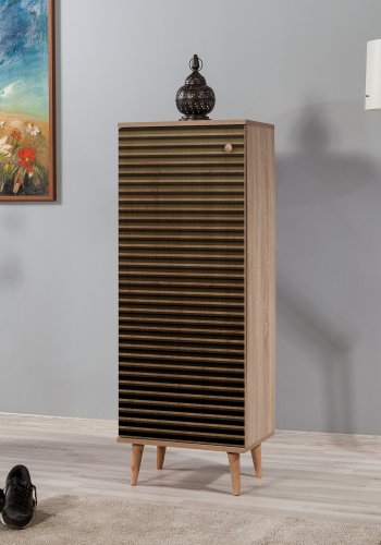 FUNZI LIVING Filinta Schuhschrank, m. 1 Tr - Sonoma Eichenfarbenes Melamin und natrliche Hainbuche