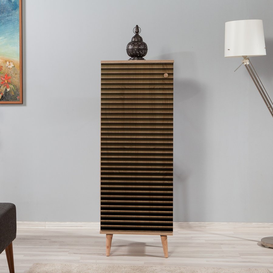 FUNZI LIVING Filinta Schuhschrank, m. 1 Tr - Sonoma Eichenfarbenes Melamin und natrliche Hainbuche