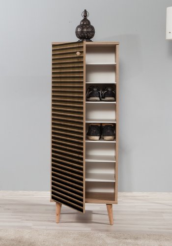 FUNZI LIVING Filinta Schuhschrank, m. 1 Tr - Sonoma Eichenfarbenes Melamin und natrliche Hainbuche