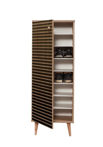 FUNZI LIVING Filinta Schuhschrank, m. 1 Tr - Sonoma Eichenfarbenes Melamin und natrliche Hainbuche